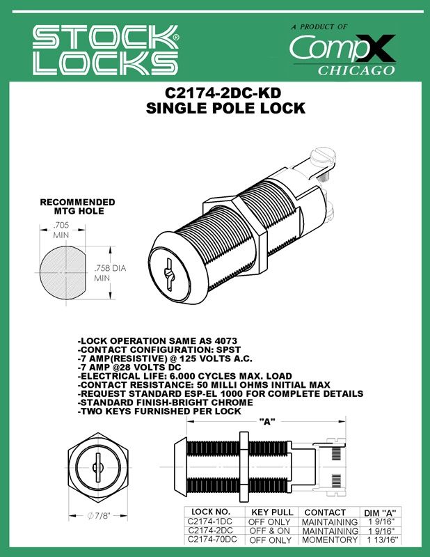 CompX Chicago C2174-2DC Switch Lock