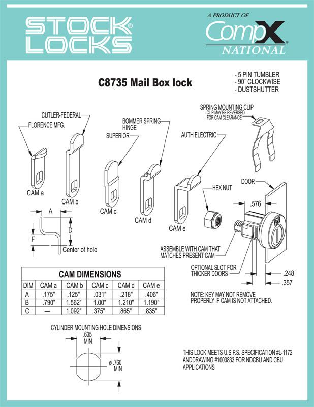 CompX National C8735 Mailbox Door Lock