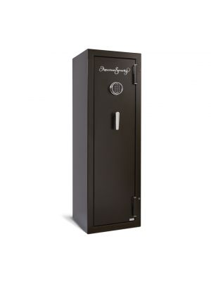 AMSEC TF Series TF5517E5 Gun Safe features an ESL5 electronic lock and attractive black finish with chrome trim