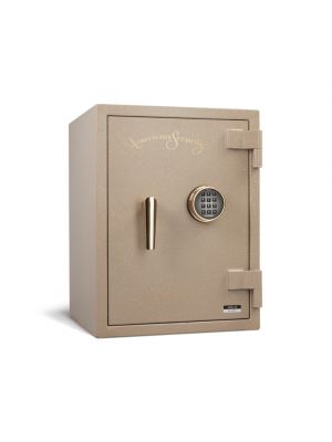 AMSEC UL1812 U.L. Listed Fire Safe shown in Sandstone with brass trim 
