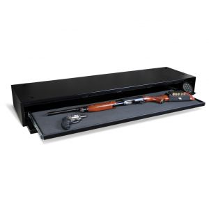 AMSEC DV652 Under Bed Defense Vault features a slim, foam-padded slide-out gun tray