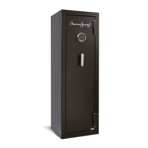 AMSEC TF Series TF5517E5 Gun Safe features an ESL5 electronic lock and attractive black finish with chrome trim