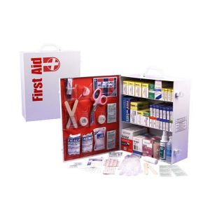 Guardian 3 Shelf First Aid Cabinet includes 1044 peices neatly packed into a durable metal case